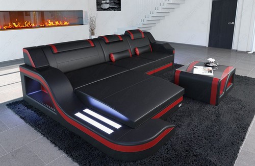 Corner sofa real leather couch - real,