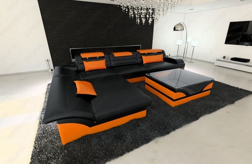 Leather sofa monza shape - sofa, l